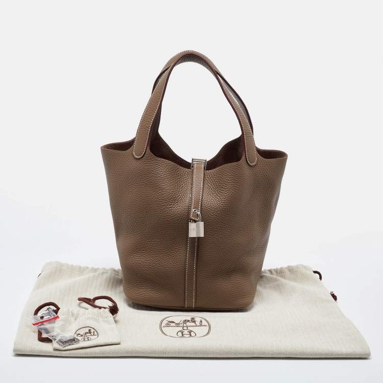 Pre Owned Hermès Etoupe Taurillon Clemence Leather Picotin Lock 22 Bag