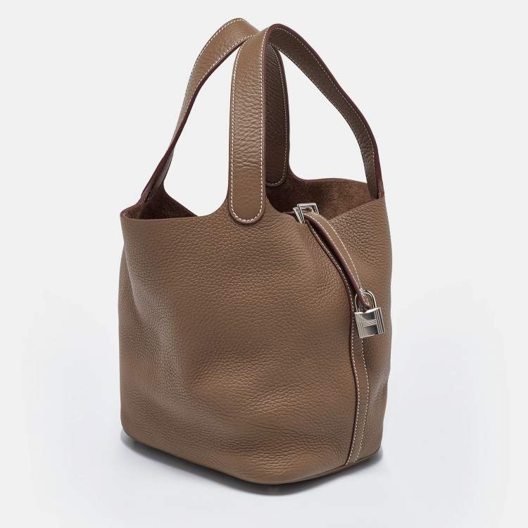 Pre Owned Hermès Etoupe Taurillon Clemence Leather Picotin Lock 22 Bag