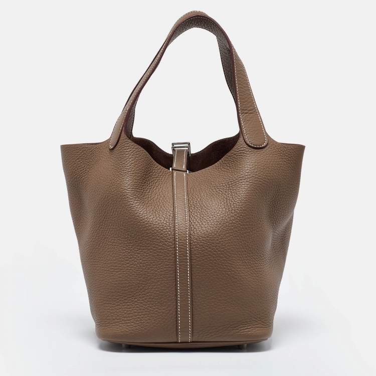 Pre Owned Hermès Etoupe Taurillon Clemence Leather Picotin Lock 22 Bag