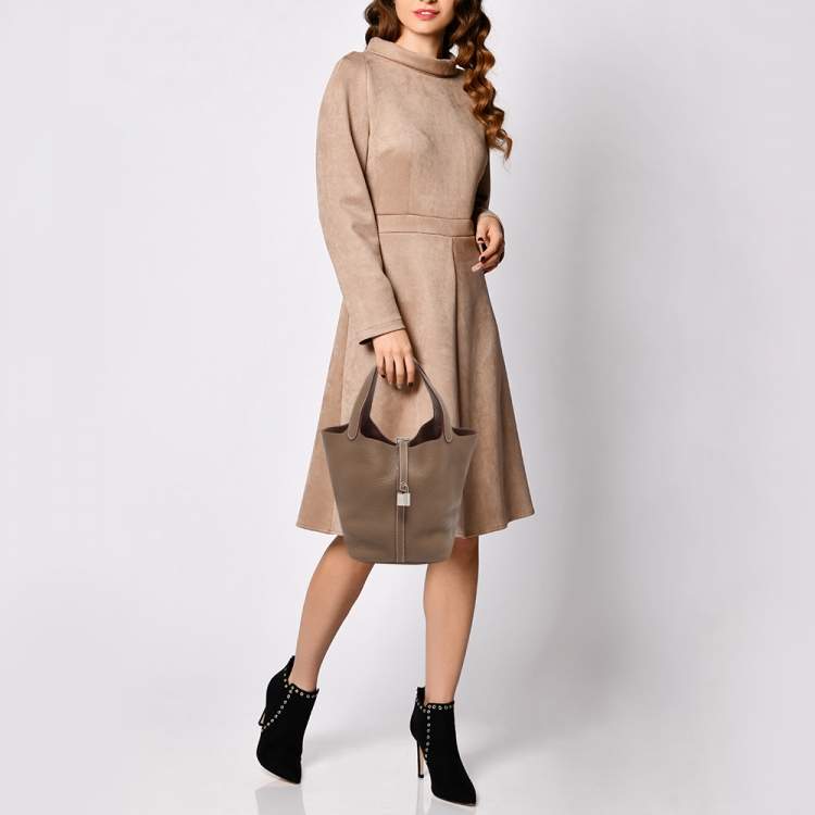 Pre Owned Hermès Etoupe Taurillon Clemence Leather Picotin Lock 22 Bag