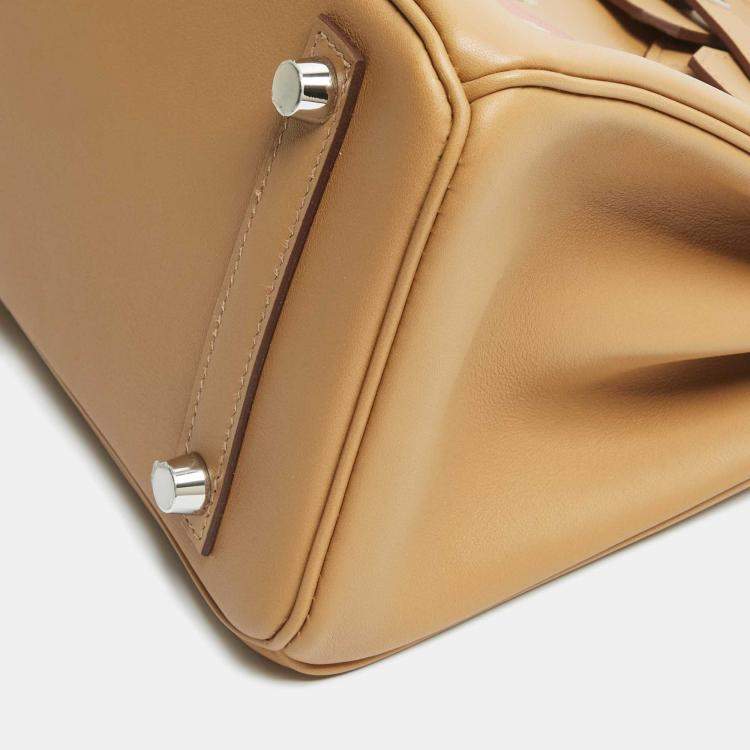 Pre Owned Hermès Biscuit Swift Leather Palladium Finish In and Out Birkin 25 Bag