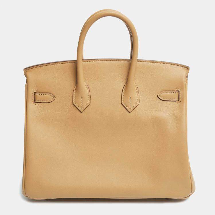 Pre Owned Hermès Biscuit Swift Leather Palladium Finish In and Out Birkin 25 Bag