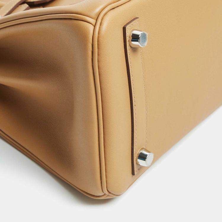 Pre Owned Hermès Biscuit Swift Leather Palladium Finish In and Out Birkin 25 Bag