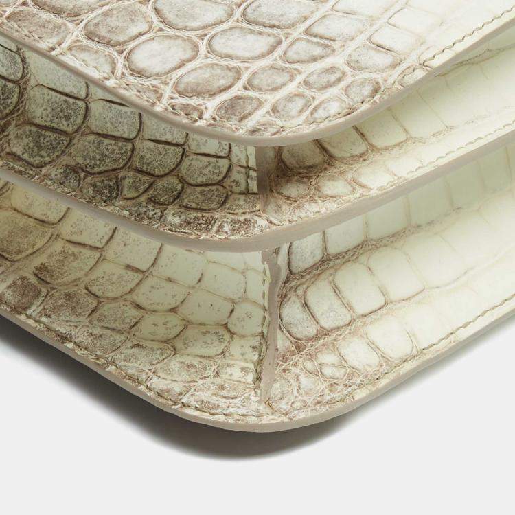 Pre Owned Hermès Blanc Crocodile Niloticus Himalaya Palladium Finish Constance III 24 Bag