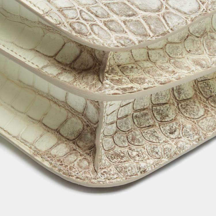 Pre Owned Hermès Blanc Crocodile Niloticus Himalaya Palladium Finish Constance III 24 Bag