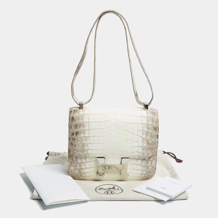 Pre Owned Hermès Blanc Crocodile Niloticus Himalaya Palladium Finish Constance III 24 Bag