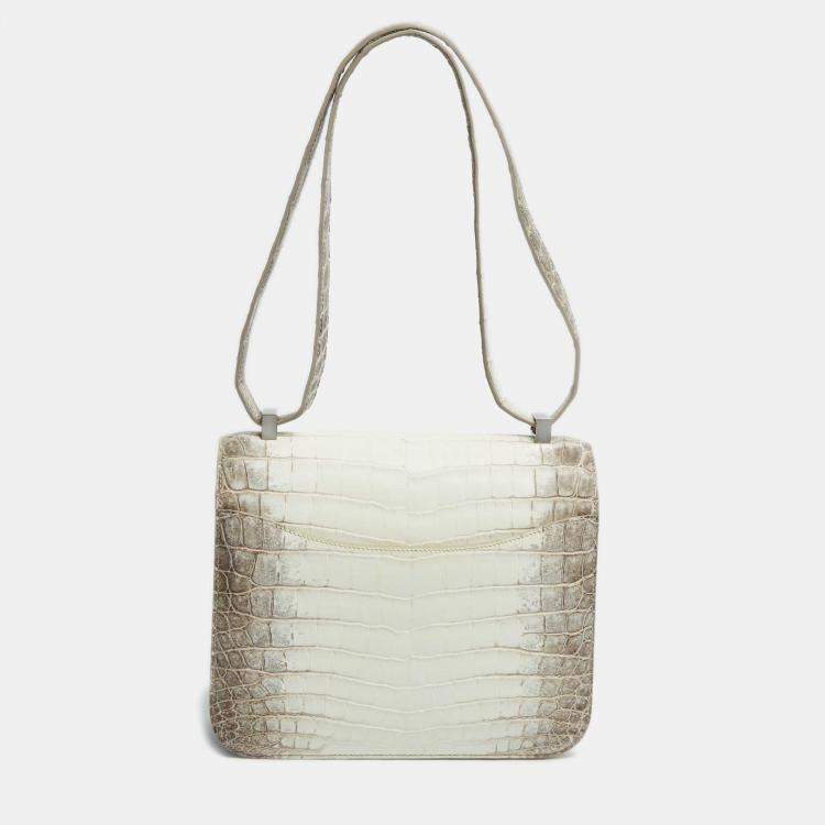 Pre Owned Hermès Blanc Crocodile Niloticus Himalaya Palladium Finish Constance III 24 Bag