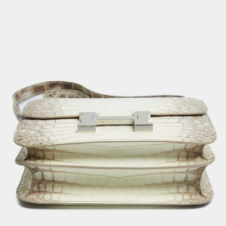 Pre Owned Hermès Blanc Crocodile Niloticus Himalaya Palladium Finish Constance III 24 Bag