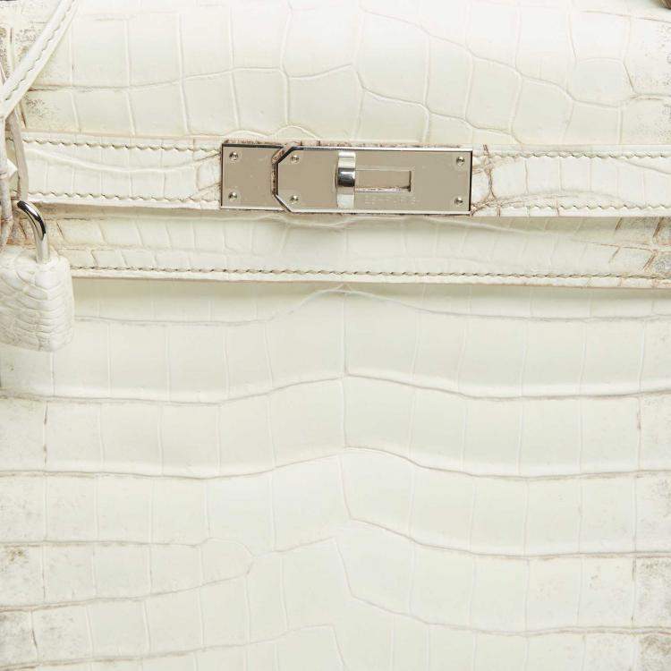 Pre Owned Hermès Blanc Crocodile Niloticus Himalaya Palladium Finish Kelly Retourne 32 Bag