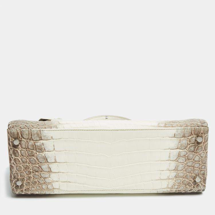 Pre Owned Hermès Blanc Crocodile Niloticus Himalaya Palladium Finish Kelly Retourne 32 Bag