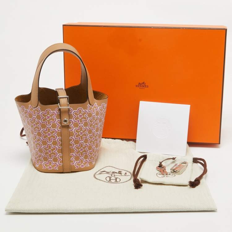 Pre Owned Hermès Chai/Rose/Blanc Swift Leather Lucky Daisy Picotin Lock Micro Bag