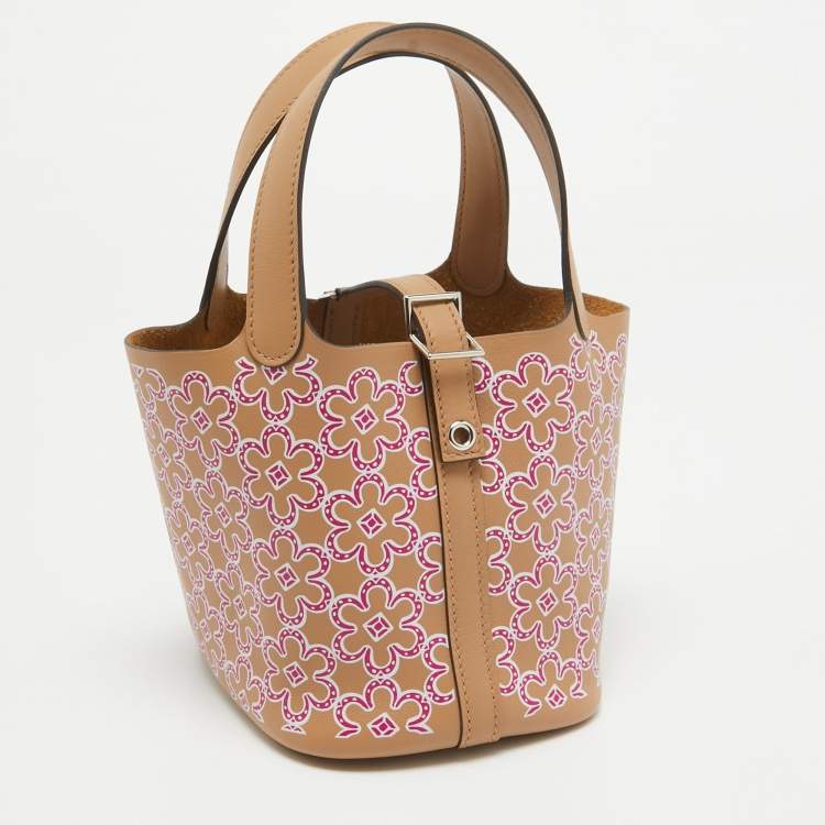 Pre Owned Hermès Chai/Rose/Blanc Swift Leather Lucky Daisy Picotin Lock Micro Bag