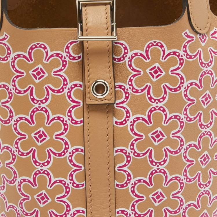 Pre Owned Hermès Chai/Rose/Blanc Swift Leather Lucky Daisy Picotin Lock Micro Bag