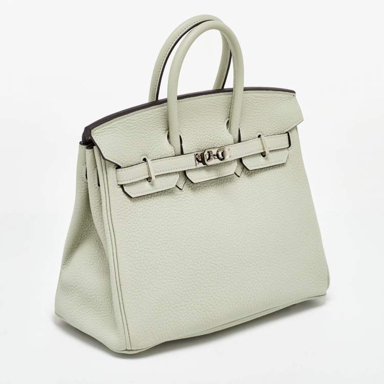 Pre Owned Hermès Gris Neve Togo Leather Palladium Finish Birkin 25 Bag