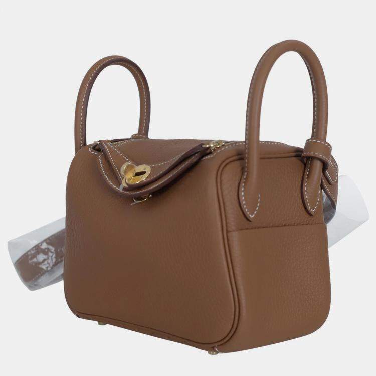 Pre Owned Hermes Gold Clemence Leather Mini Lindy Bag
