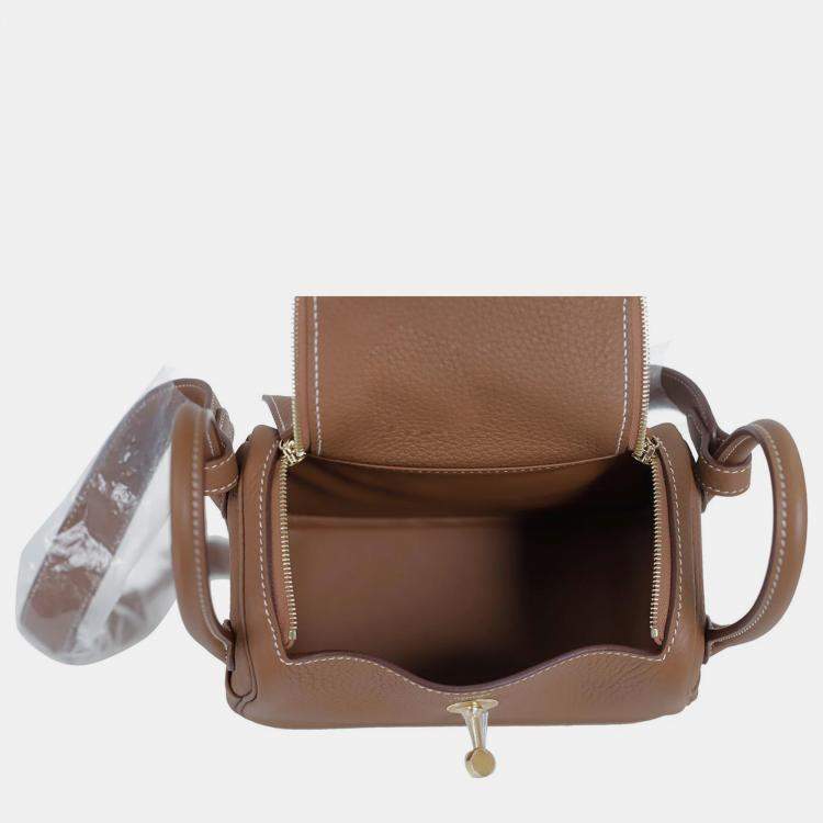 Pre Owned Hermes Gold Clemence Leather Mini Lindy Bag