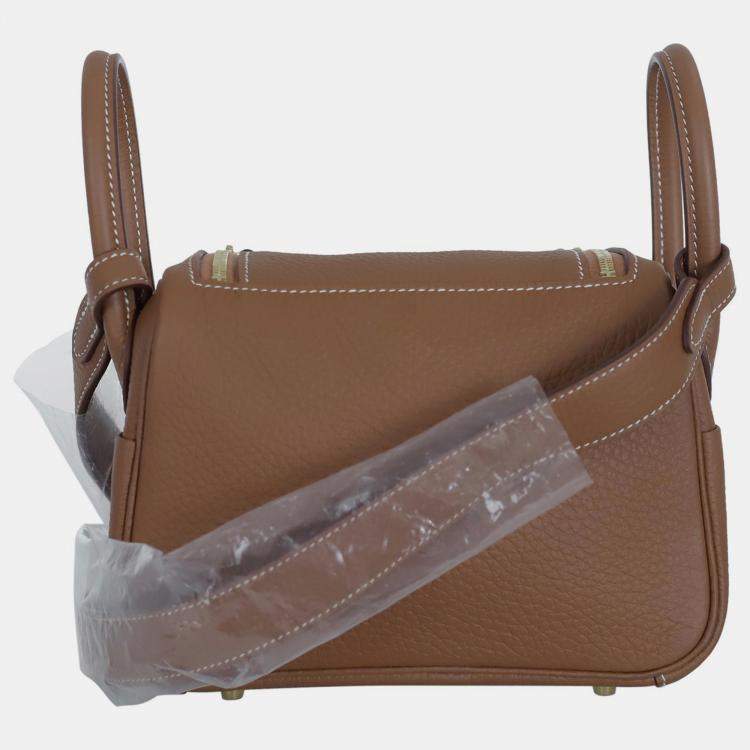 Pre Owned Hermes Gold Clemence Leather Mini Lindy Bag