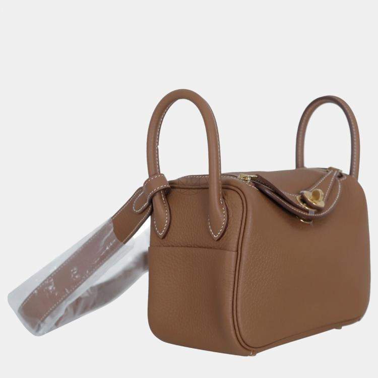 Pre Owned Hermes Gold Clemence Leather Mini Lindy Bag