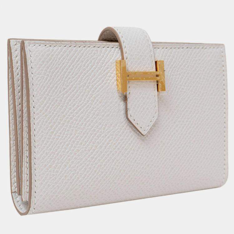 Pre Owned Hermes Gris Pale Epsom Bearn Card Holder GHW