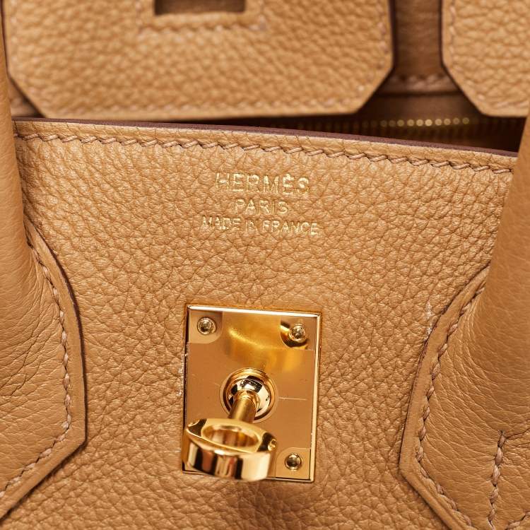 Pre Owned Hermes Biscuit Togo Leather Gold Finish Birkin 25 Bag