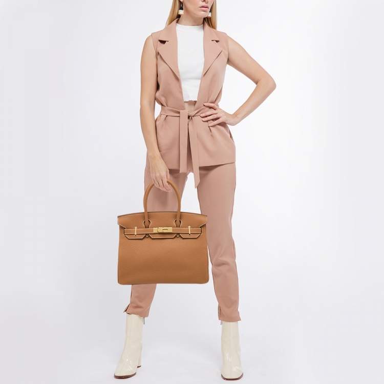 Pre Owned Hermès Gold Togo Leather Gold Finish Birkin 30 Bag