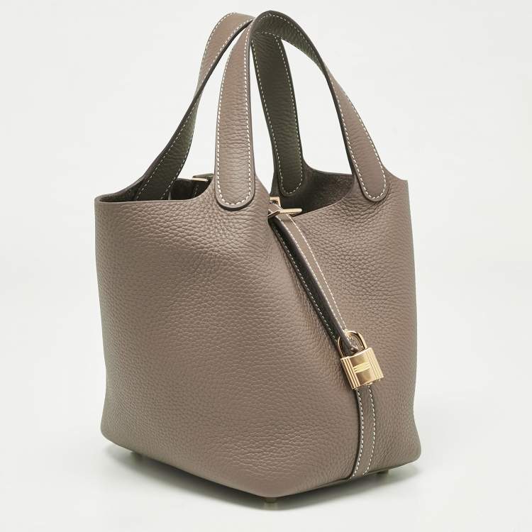 Pre Owned Hermes Etoupe Taurillon Clemence Leather Picotin Lock 18 Bag