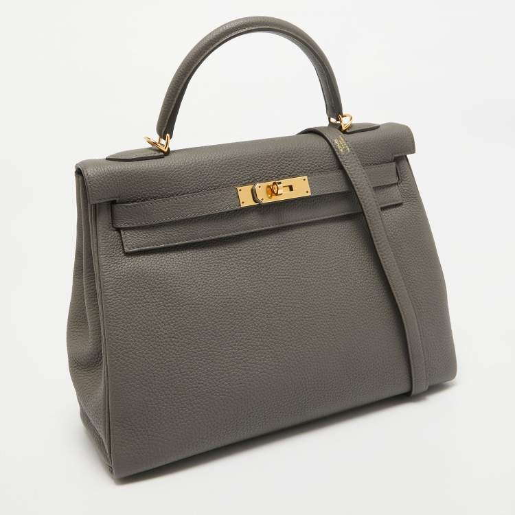 Pre Owned Hermes Etain Togo Leather Gold Finish Kelly Retourne 32 Bag