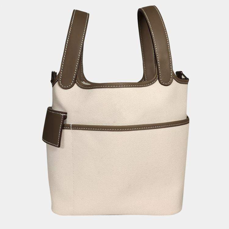 Pre Owned Hermes Cargo Ecru Toile Etoupe Swift Picotin 18 bag PHW