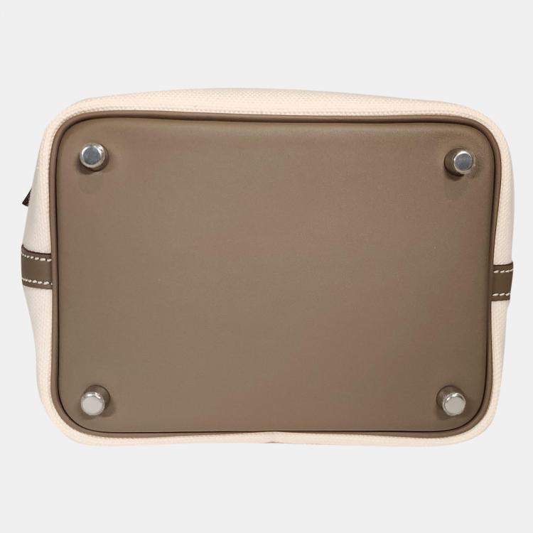 Pre Owned Hermes Cargo Ecru Toile Etoupe Swift Picotin 18 bag PHW