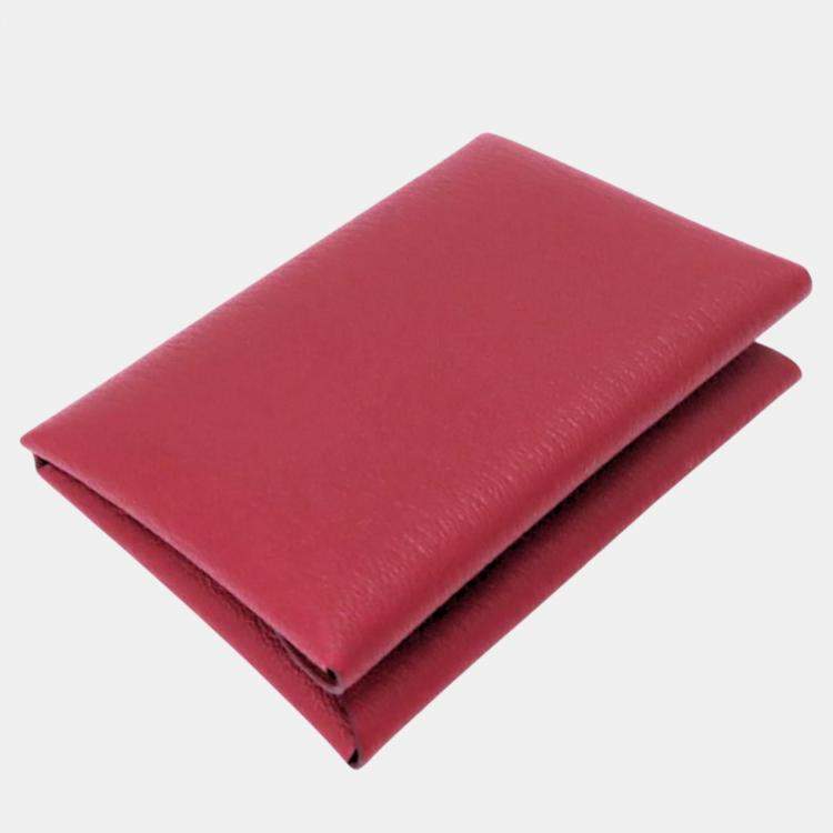 Hermes Chevre Calvi Duo Card Case Red Leather