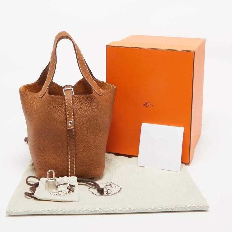 Pre Owned Hermès Gold Taurillon Clemence Leather Picotin Lock 18 Bag