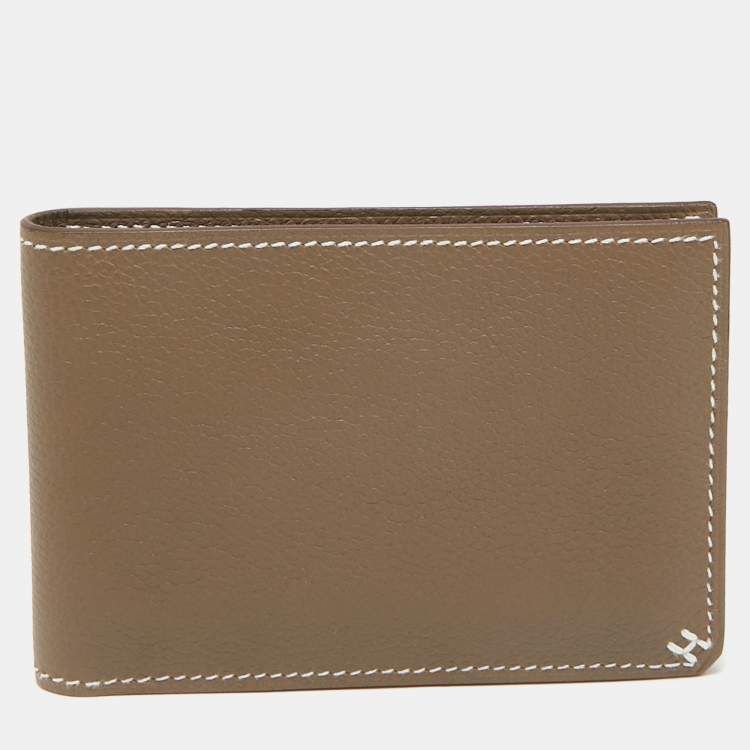 Pre Owned Hermès Etoupe Evercolor Leather H Sellier Card Holder
