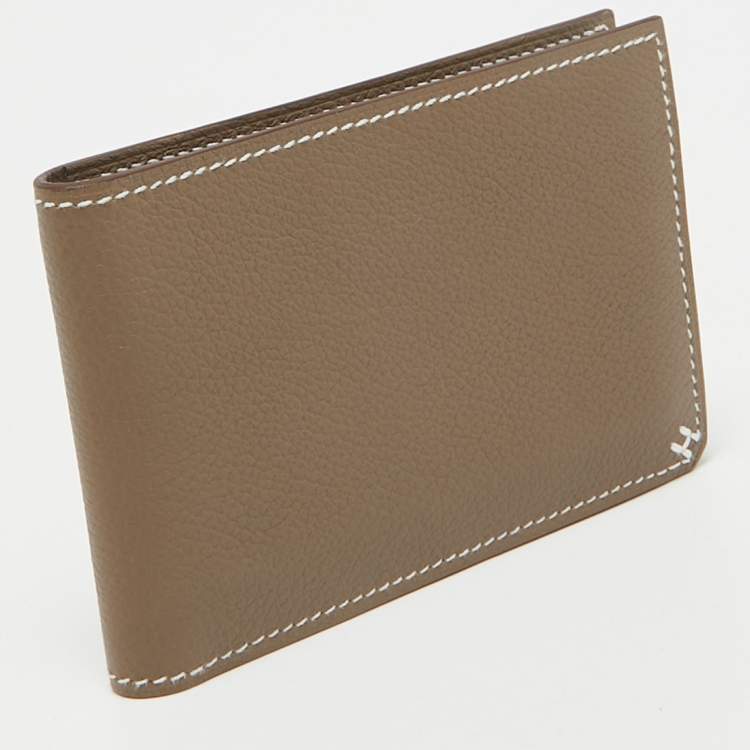 Pre Owned Hermès Etoupe Evercolor Leather H Sellier Card Holder
