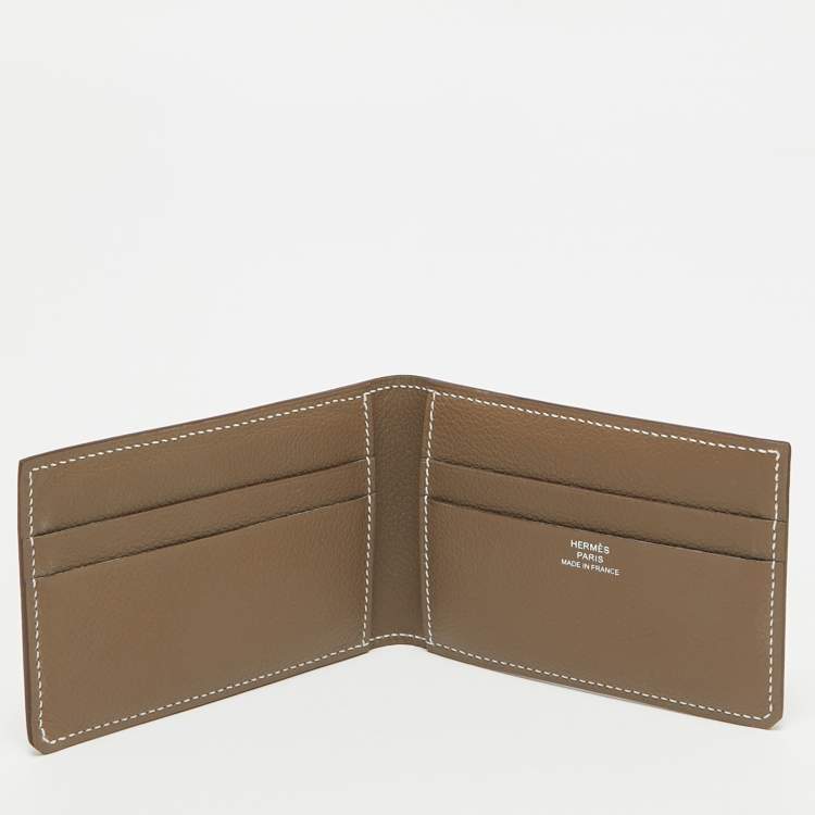 Pre Owned Hermès Etoupe Evercolor Leather H Sellier Card Holder