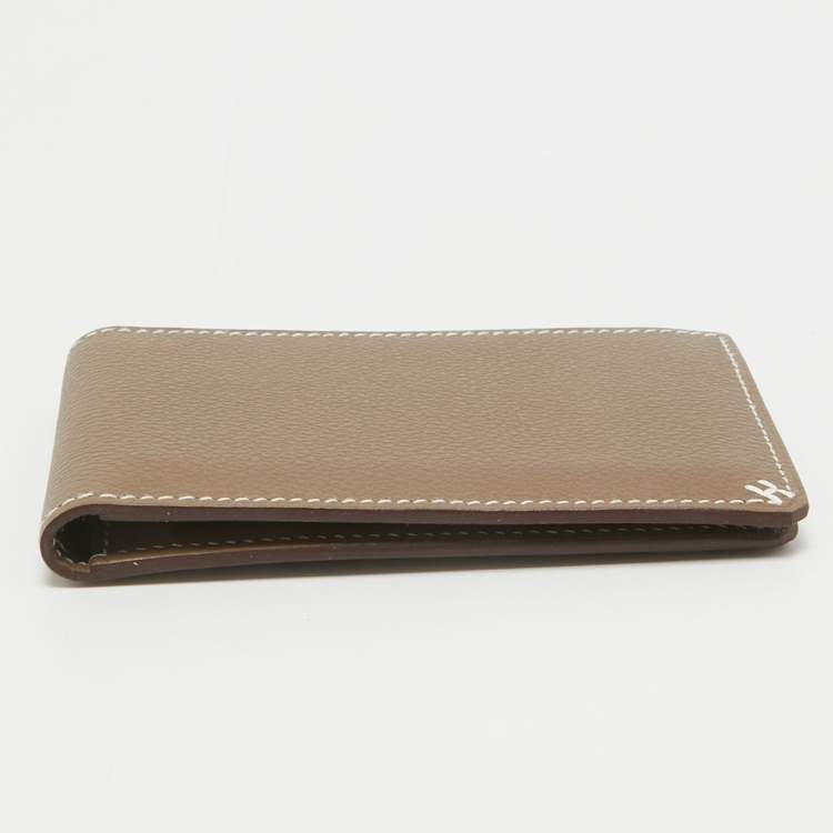 Pre Owned Hermès Etoupe Evercolor Leather H Sellier Card Holder