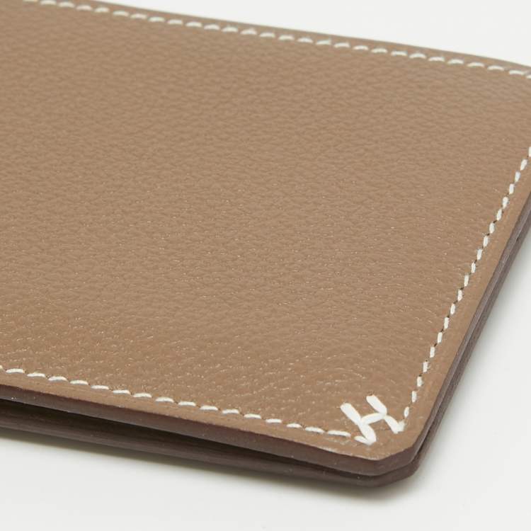 Pre Owned Hermès Etoupe Evercolor Leather H Sellier Card Holder