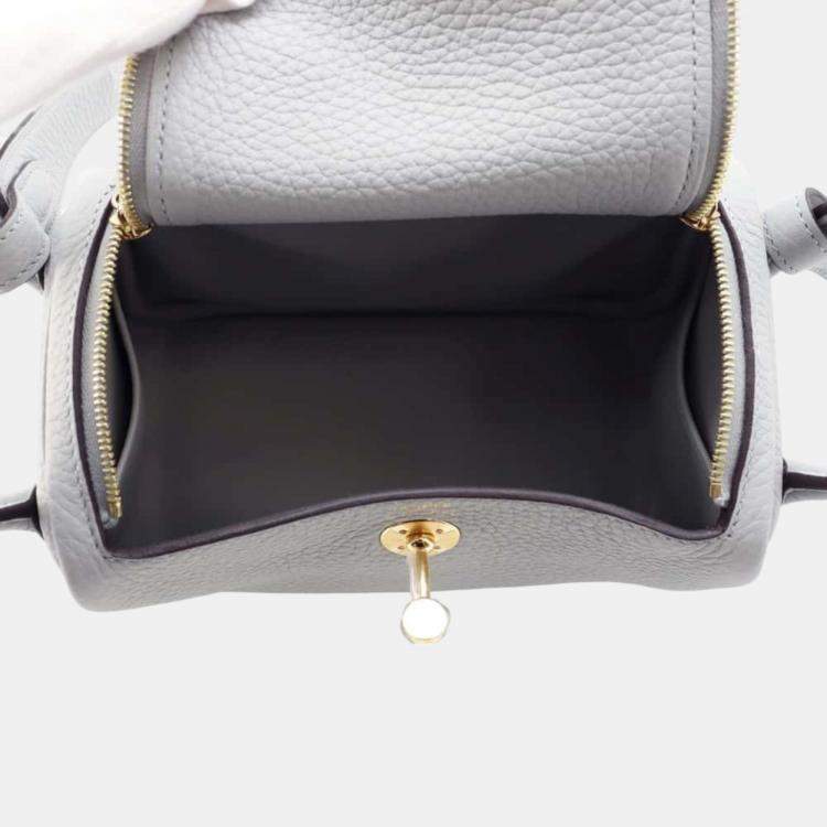 Pre Owned Hermes Blue Gacier Taurillon Clemence Lindy bag Size Mini