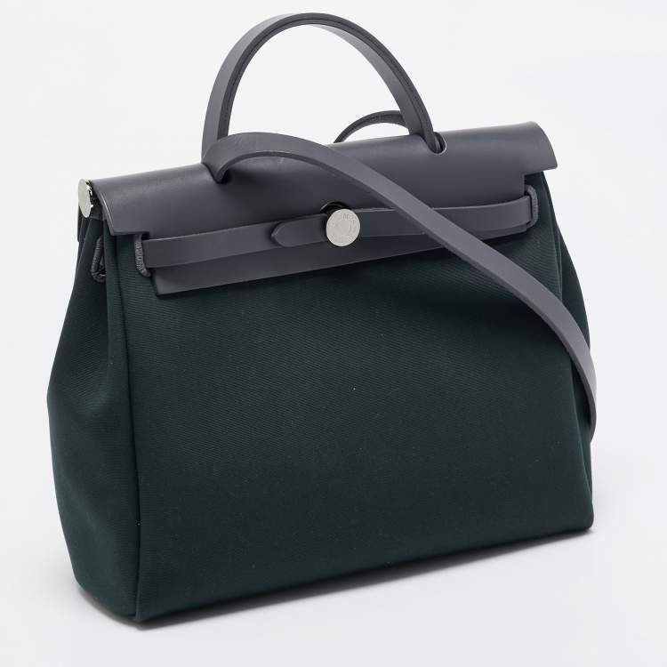 Pre Owned Hermès Vert Cypres/Gris Misty Toile and Vache Hunter Herbag Zip 31 Bag