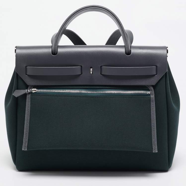 Pre Owned Hermès Vert Cypres/Gris Misty Toile and Vache Hunter Herbag Zip 31 Bag