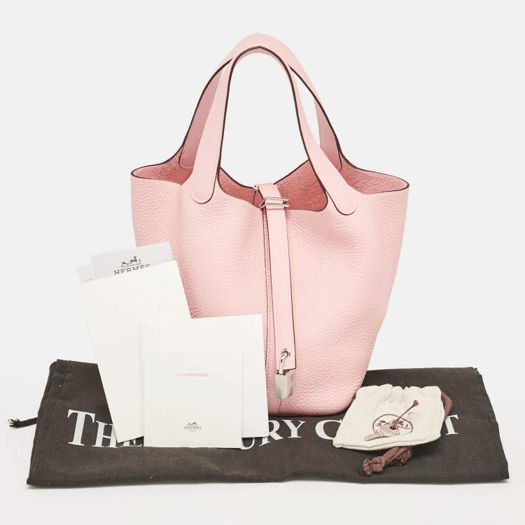 Pre Owned Hermès Rose Sakura Taurillon Clemence Leather Picotin Lock 18 Bag