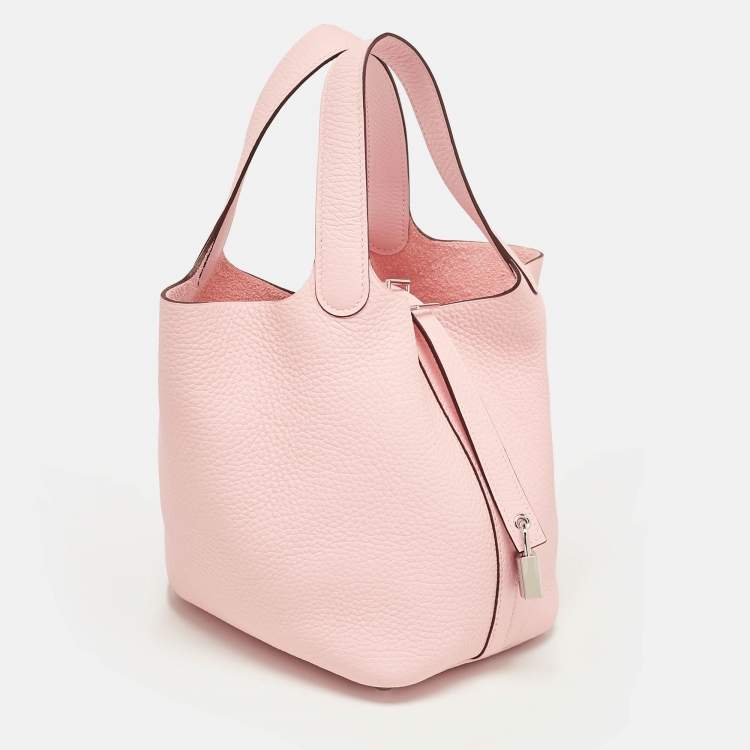 Pre Owned Hermès Rose Sakura Taurillon Clemence Leather Picotin Lock 18 Bag