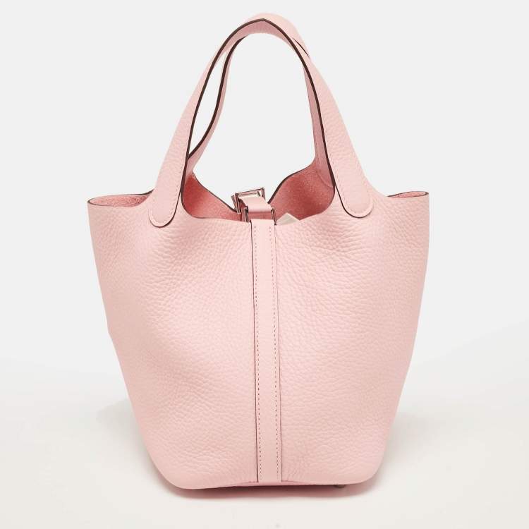 Pre Owned Hermès Rose Sakura Taurillon Clemence Leather Picotin Lock 18 Bag