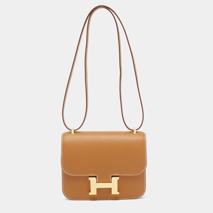 Pre Owned Hermès Gold Epsom Leather Gold Finish Constance 18 Mini Bag