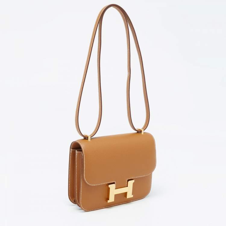 Pre Owned Hermès Gold Epsom Leather Gold Finish Constance 18 Mini Bag