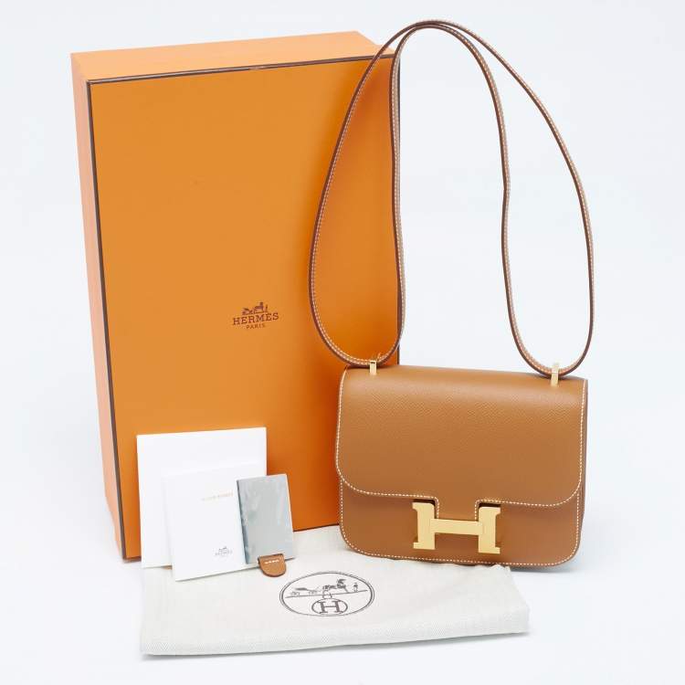 Pre Owned Hermès Gold Epsom Leather Gold Finish Constance 18 Mini Bag
