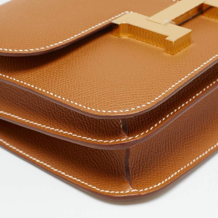 Pre Owned Hermès Gold Epsom Leather Gold Finish Constance 18 Mini Bag
