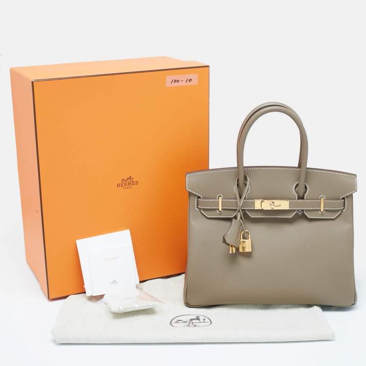 Pre Owned Hermès Etoupe Epsom Leather Gold Finish Birkin 30 Bag