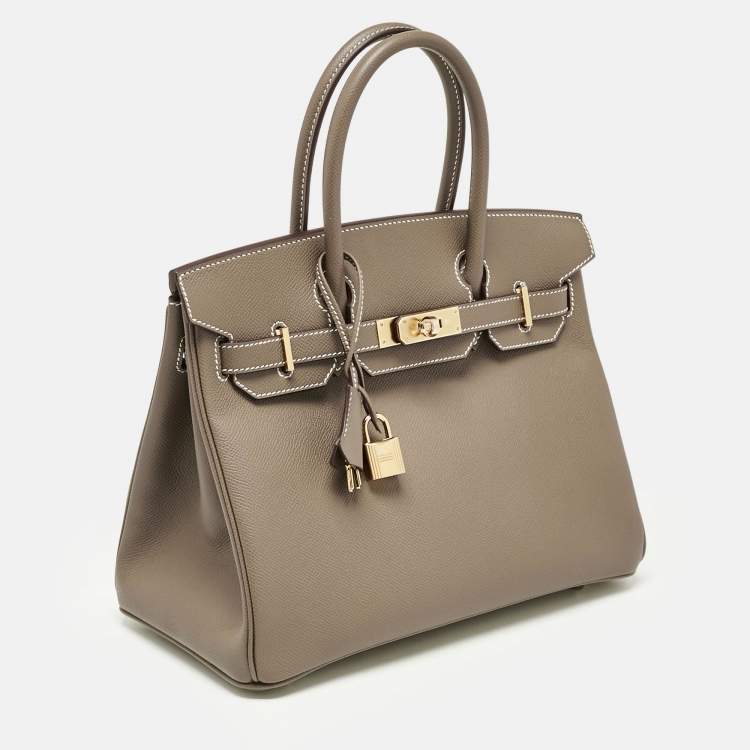 Pre Owned Hermès Etoupe Epsom Leather Gold Finish Birkin 30 Bag