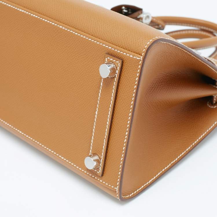 Pre Owned Hermes Gold Epsom Leather Palladium Finish Birkin Sellier 25 Bag