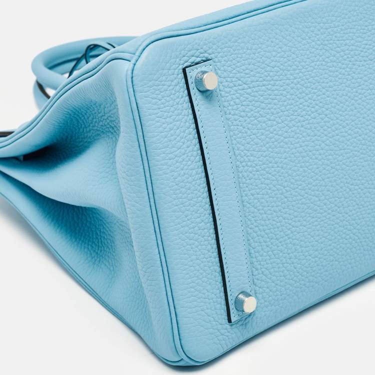 Pre Owned Hermès Bleu Atoll Taurillon Clemence Leather Palladium Finish Birkin 35 Bag